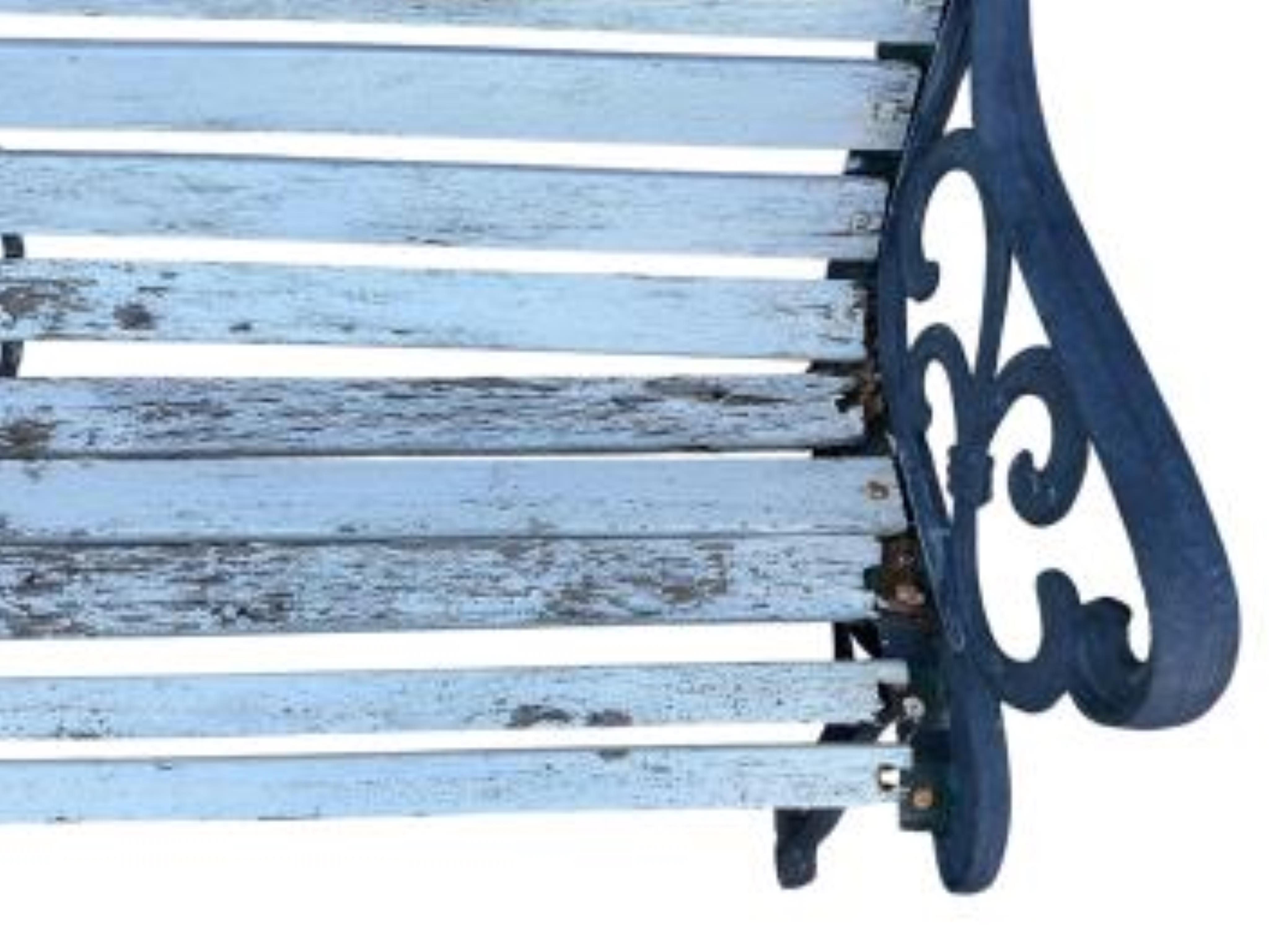 A Lutyens style painted garden bench, width 170cm, depth 57cm, height 102cm together with a Victorian style slatted bench, in need of restoration